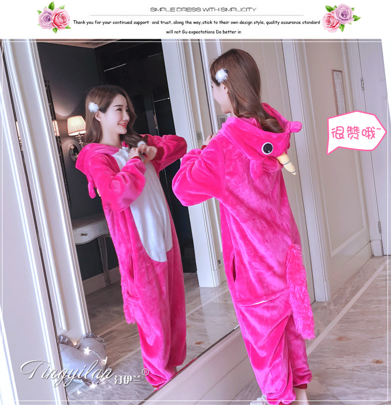 Flannel phim hoạt hình một bộ đồ ngủ nam và nữ mùa thu đông dày khủng long Pikachu bộ đồ ngủ động vật cặp đôi dịch vụ nhà đồ bộ kiểu mới