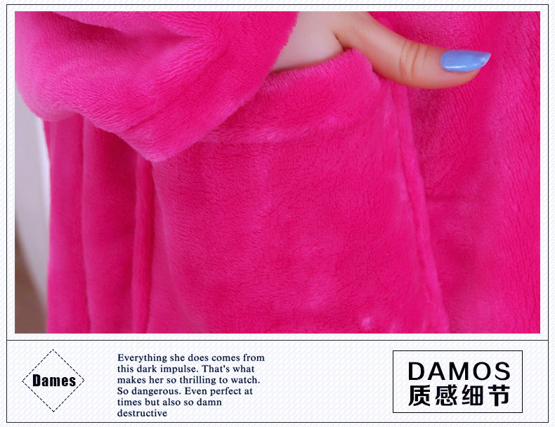 Váy ngủ màu đỏ hồng nữ dày flannel mùa thu và mùa đông dài tay dịch vụ tại nhà áo choàng tắm bằng lông cừu san hô áo choàng tắm XL đồ ngủ đồ ngủ thu đông nam nữ
