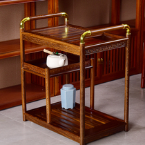 Solid wood mobile tea cart with wheels Chicken wing wood Mahogany tea table tea table Small apartment retro tea table Tea cabinet cart