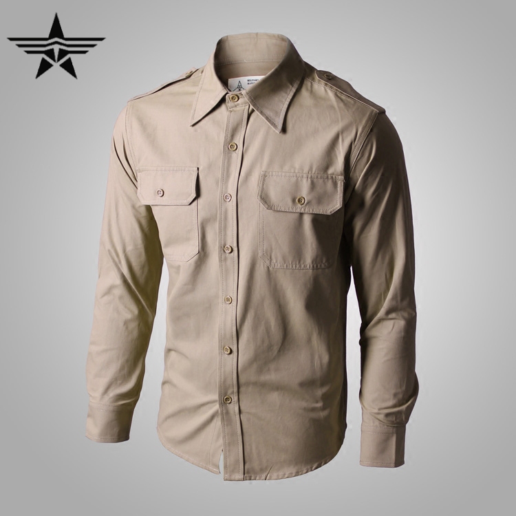 U.S. 101St Airborne Division Brothers Matching Khaki Men's Slim-Fit Pure Cotton Shirt, Army Green Thickened Long-Sleeve