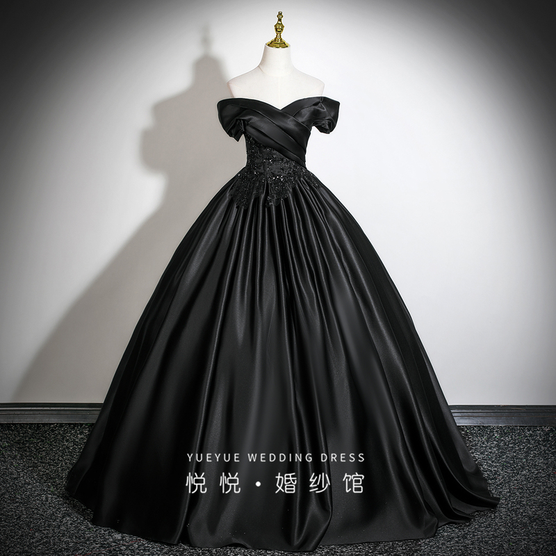 Singing Exam, Bel Canto, Black Evening Dress, High-End Satin, Birthday, Coming-Of-Age Ceremony, Host, Annual Meeting, Piano Performance Attire