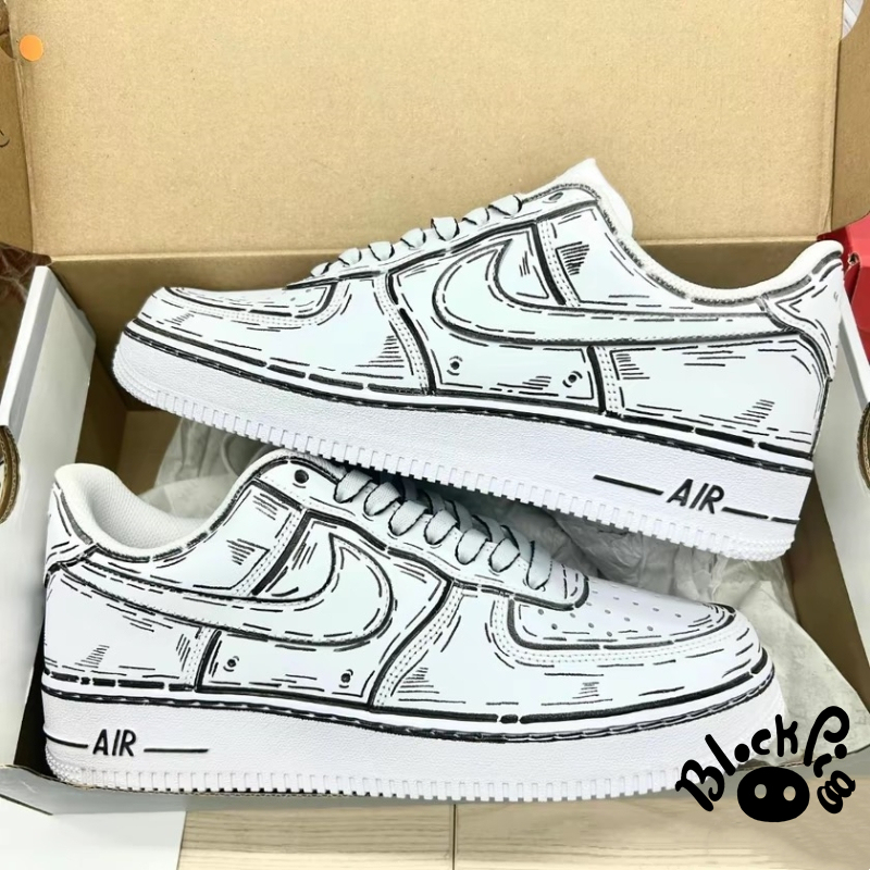 Custom Sneakers Nike Air Force 1 2D Series with Messy Lines and Torn Design, Low-Top Unisex Skate Shoes
