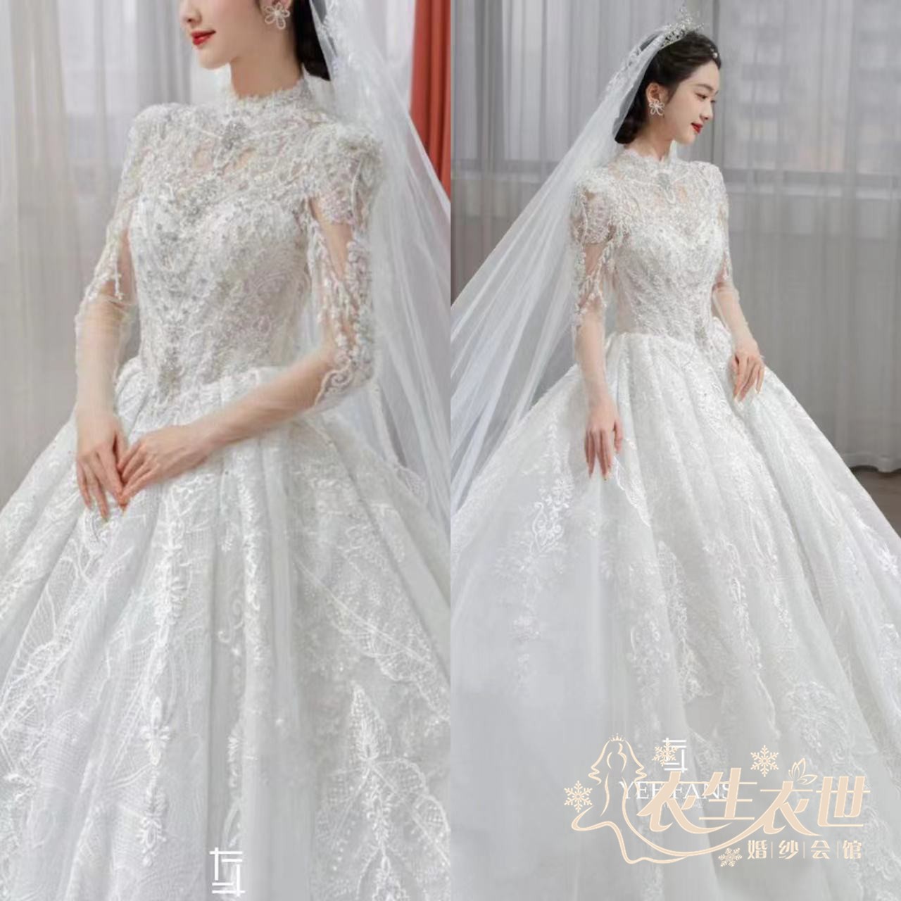 Renting Yee Fans brand Genuine long -sleeved bride married big trailer American retro lace ritual main yarn Renting Yee Fans brand Genuine long -sleeved bride married big trailer American retro lace ritual main yarn