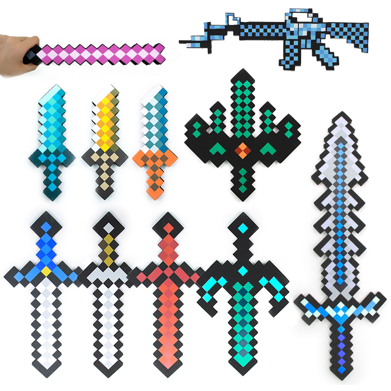 My World New Game Perimeter Eva Foam Sword Pick Diamond Blue Sword Weapon Axe Shogun Doll Toy