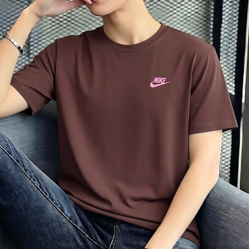 Nike Brown-Red Short-Sleeved Pure Cotton Men's T-Shirt Summer New Top Fitness Training Wear Sportswear