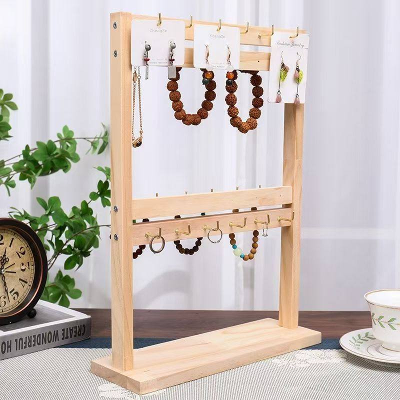 Keychain Display Stand, Solid Wood with Hooks, Jewelry, Doll, Small Accessory Hanger, Hook, Earring Display Stand, Bracelet Rack