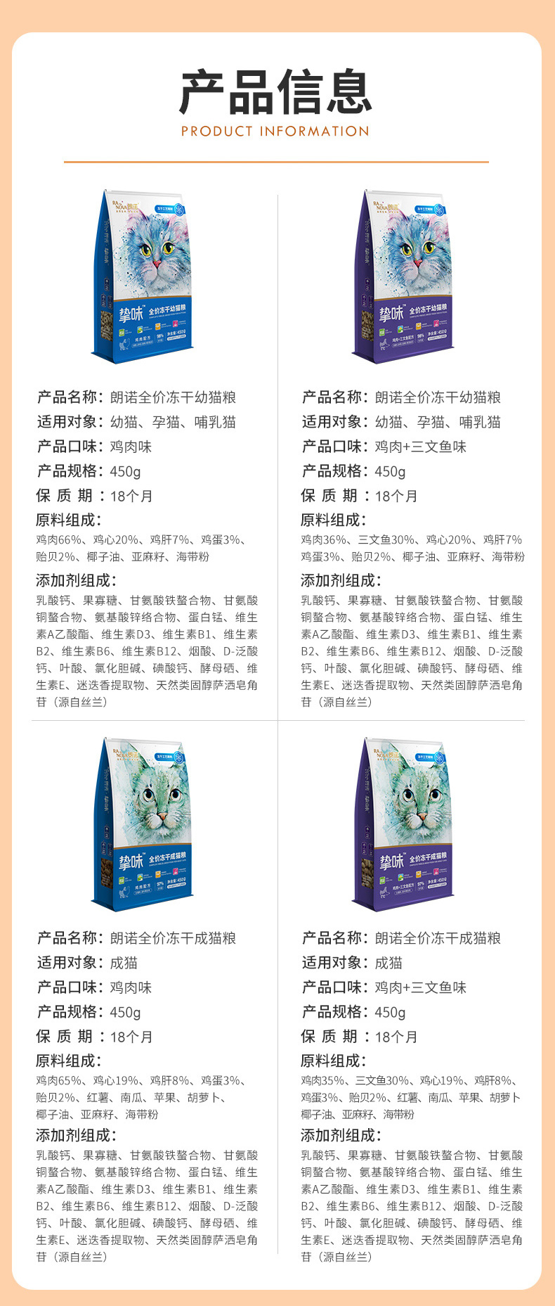 Lonno freeze-dried cat food full-stage raw bone meat adult cat kitten staple food chicken salmon full-price cat food
