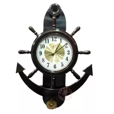 Solid wood wall clock Lobby hall clock Creative rudder anchor clock Hotel hotel quartz clock Round clock