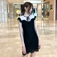 Mùa hè 2019 phiên bản Hàn Quốc của đầm mới Thời trang Hàn Quốc khâu tay áo ren một chữ nhỏ váy đen - A-Line Váy váy chữ a liền công sở