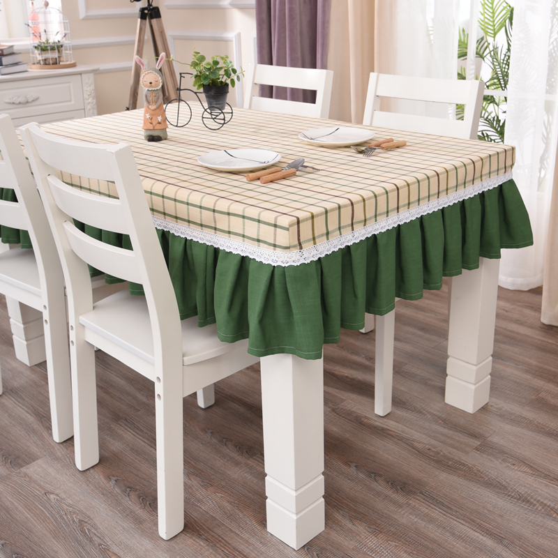 American cotton linen art table cover green plaid fresh all-inclusive table coffee table cloth table cover custom Mediterranean