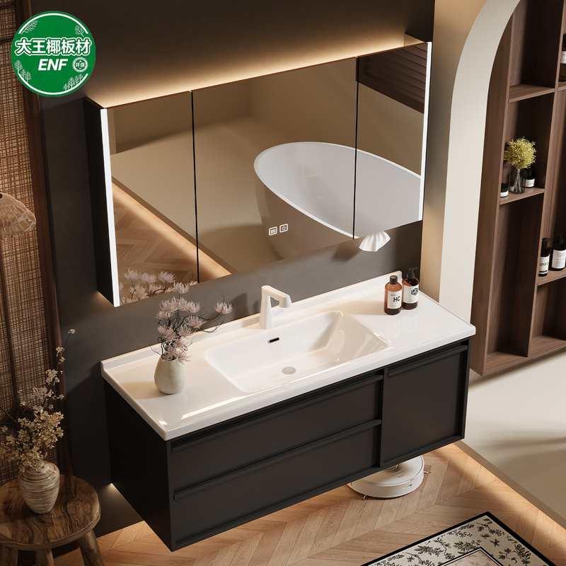 Black Skeleton Line Ceramic Integrated Basin Bathroom Cabinet Set Washbasin Sink Vanity Bathroom Cabinet