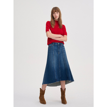 ZNE Irregular Burr Edge Slightly Elastic Low Waist Relaxed denim Skirt Blue 1293