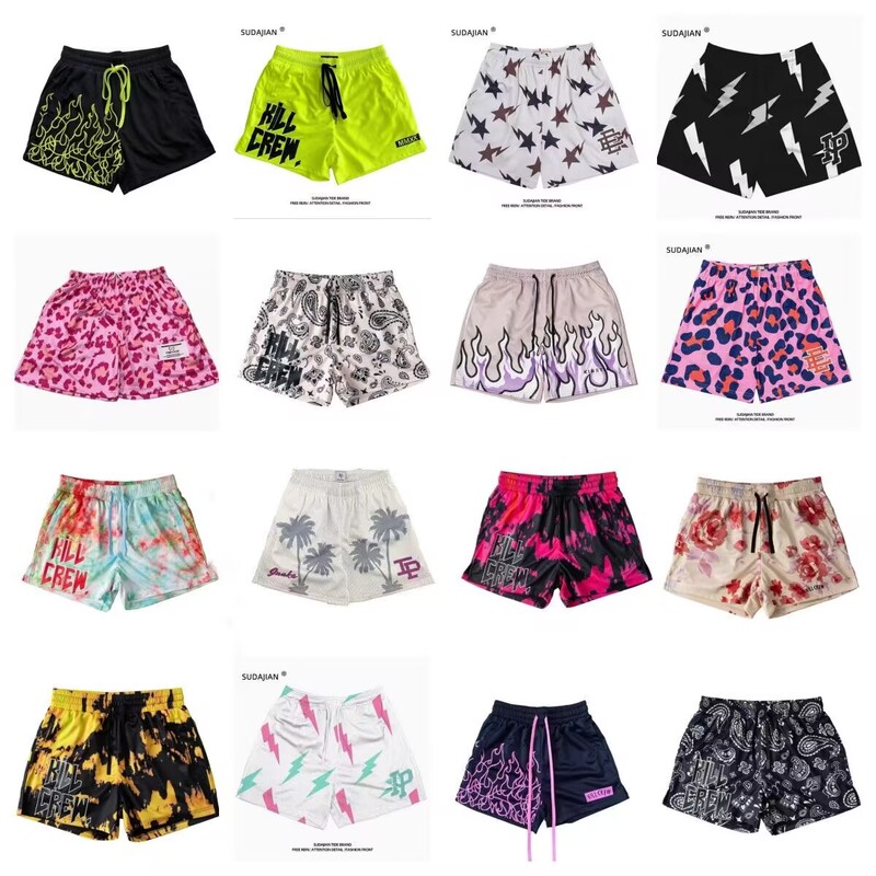 Ee Trendy Brand Star Print Shorts for Men and Women, Summer Loose Breathable Quick-Drying American High Street Style Sports Casual Basketball Shorts