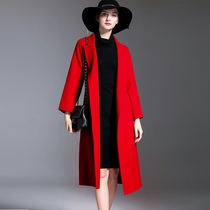 FYOG big red double-sided cashmere coat long 2021 new autumn and winter high-end Bride wedding woolen coat