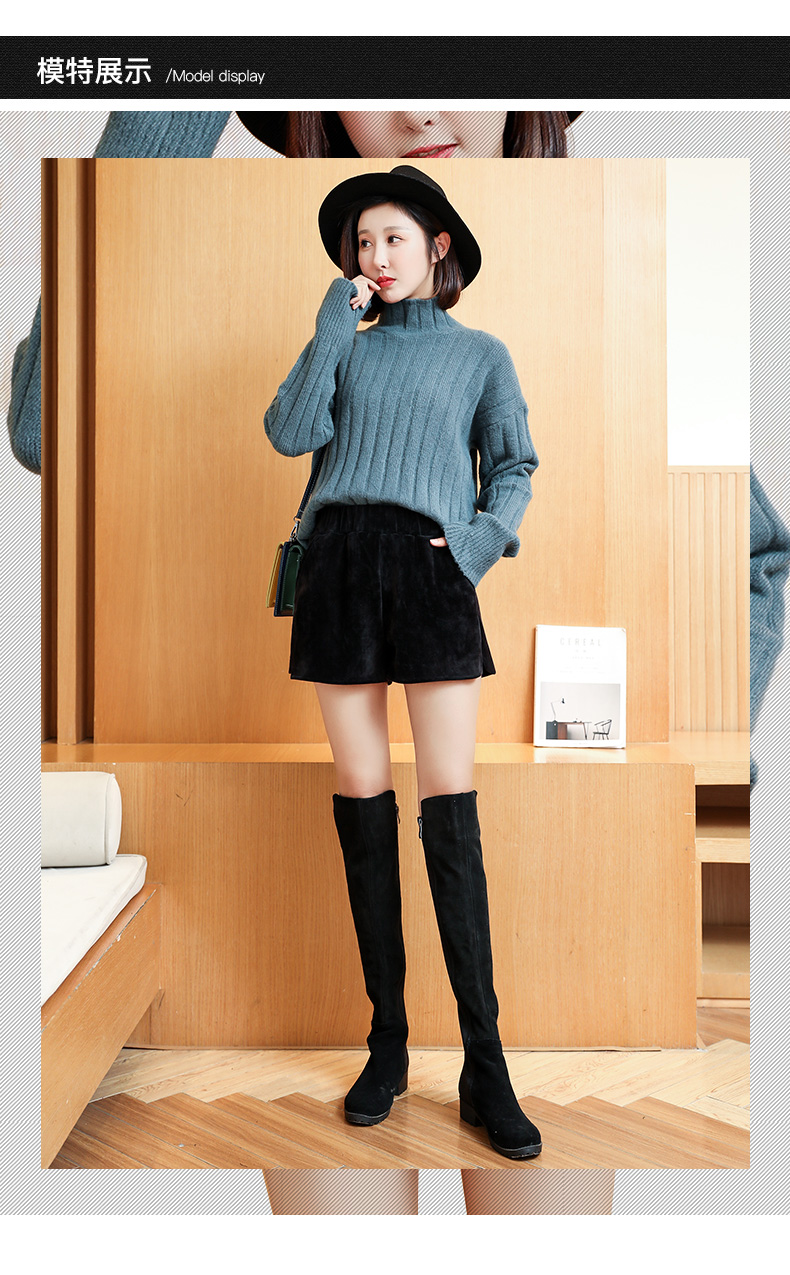 Quần short nữ mùa đông mặc ngoài mùa thu và nhung vàng 2018 mới quần size lớn là quần skinny đen rộng ống rộng cạp cao eo quan dui nu