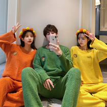  Couple pajamas winter women thickened cute coral velvet plus velvet warm net red models can be worn outside home clothes suit men
