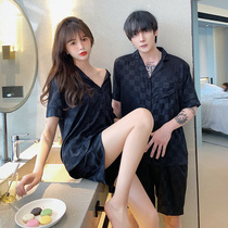 Internet celebrity sexy pajamas womens summer couple ice silk thin section mens silk home service 2022 new high-end sense