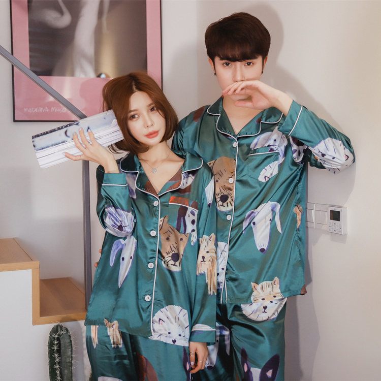 MOONPINK 39 nhân dân tệ giải phóng mặt bằng đặc biệt bộ đồ ngủ nam và nữ mùa thu và mùa đông lụa tơ tằm mỏng dịch vụ nhà bộ đồ mặc nhà