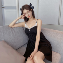 Sexy lace pure desire sling pajamas female summer modal black cotton nightdress with chest pad 2022 new