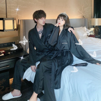 Sexy couple pajamas womens spring and autumn mens summer ice silk nightgown silk 2022 new cotton thin section home service