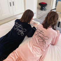 Velvet couple pajamas set Autumn and winter male and female students fresh pajamas cute and sweet Korean cardigan home clothes