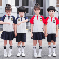 Primary school uniform summer childrens short sleeve sports suit striped British style class uniform two-piece kindergarten Garden uniform