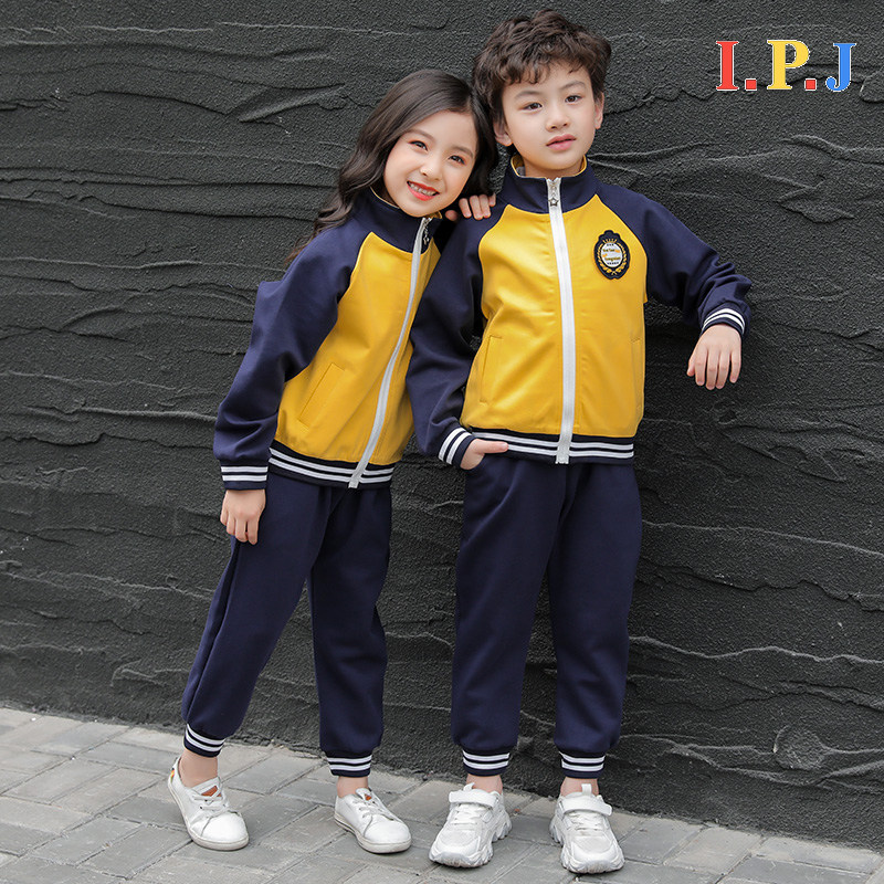Primary school uniforms spring and autumn suit pure cotton class English Breeze Sport Three Suits Kindergarten Fall Yellow Garden Suit