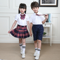 Primary school uniform suit summer school style class suit short sleeve shirt graduation photo British style kindergarten Garden uniform