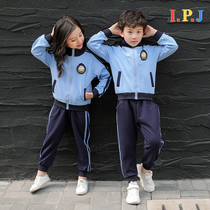 Primary school uniform suit spring and autumn childrens clothing British College wind three pieces of sky blue kindergarten suit
