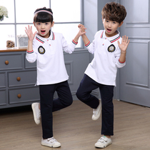 British College School Uniform Primary School Students Spring and Autumn Long Sleeve White T-shirt Classic Set Kindergarten Garden Clothes Polo Shirt 2