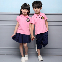 Primary school uniforms summer pink short-sleeved polo shirts kindergarten uniforms summer graduates British Academy style class uniforms