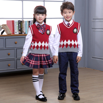 Primary school uniforms class uniforms three-piece spring and autumn suits kindergarten uniforms childrens knitted vest British Academy style