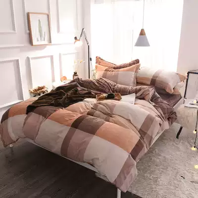 Thickened crystal velvet Warm coral velvet flannel four-piece autumn and winter bedding Milk velvet bedding double-sided velvet