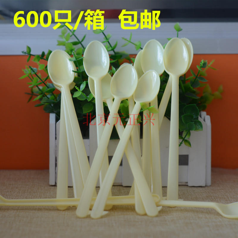 Disposable Spoon Plastic Long Handle Spoon Sand Ice Spoon Milk Tea Ice Cream Shaved Ice Spoon 600 Box