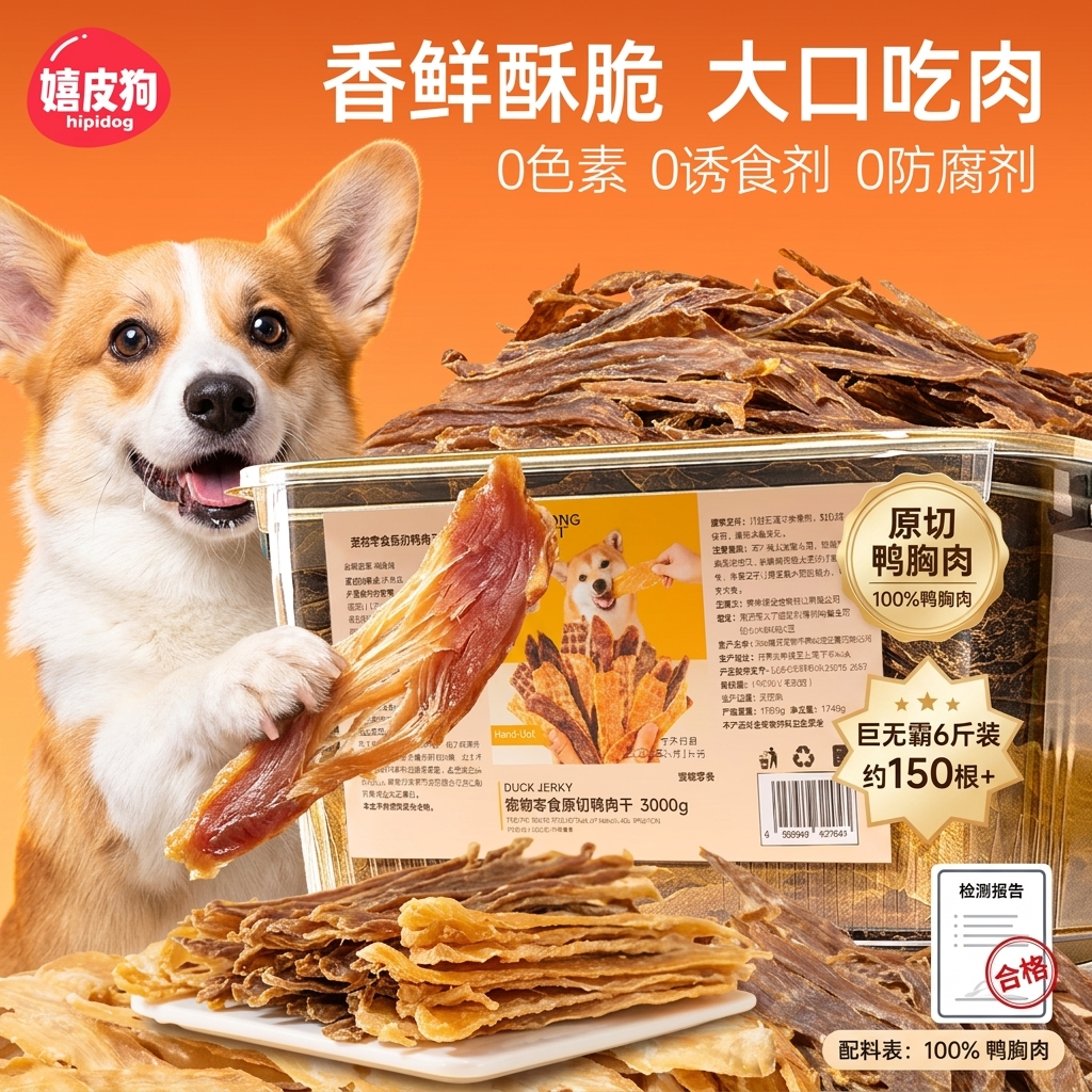 犬用おやつ、鶏肉と鴨肉のジャーキー、ビション・フリーゼ、コーギー、小型犬から中型犬、大型犬向けのペット用おやつ、歯固め用おやつ、トレーニング用おやつ、ご褒美、6ポンド入りパック