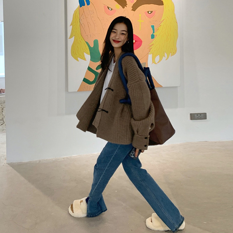 Art raw milk gentleness Faculty Wind loose sweater jacket Lazy Breeze don't make Korean knit cardio-hoodie women's spring and autumn