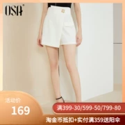 OSA Ou Sha 2019 mới mùa thu trắng quần short thẳng thời trang nữ eo cao là quần skinny mỏng không thường xuyên - Quần short