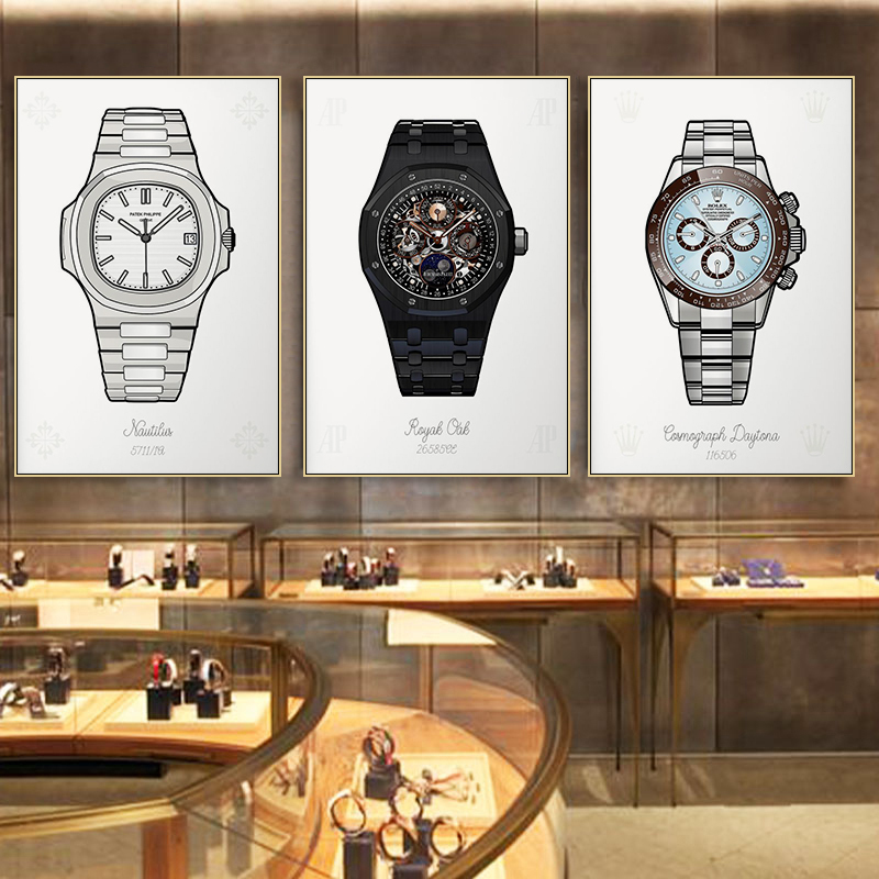 Rolex Watch Decorative Painting, Famous Watch Store, Luxury Wristwatch, Luxury Goods Wall Art, High-End Boutique Store Mural