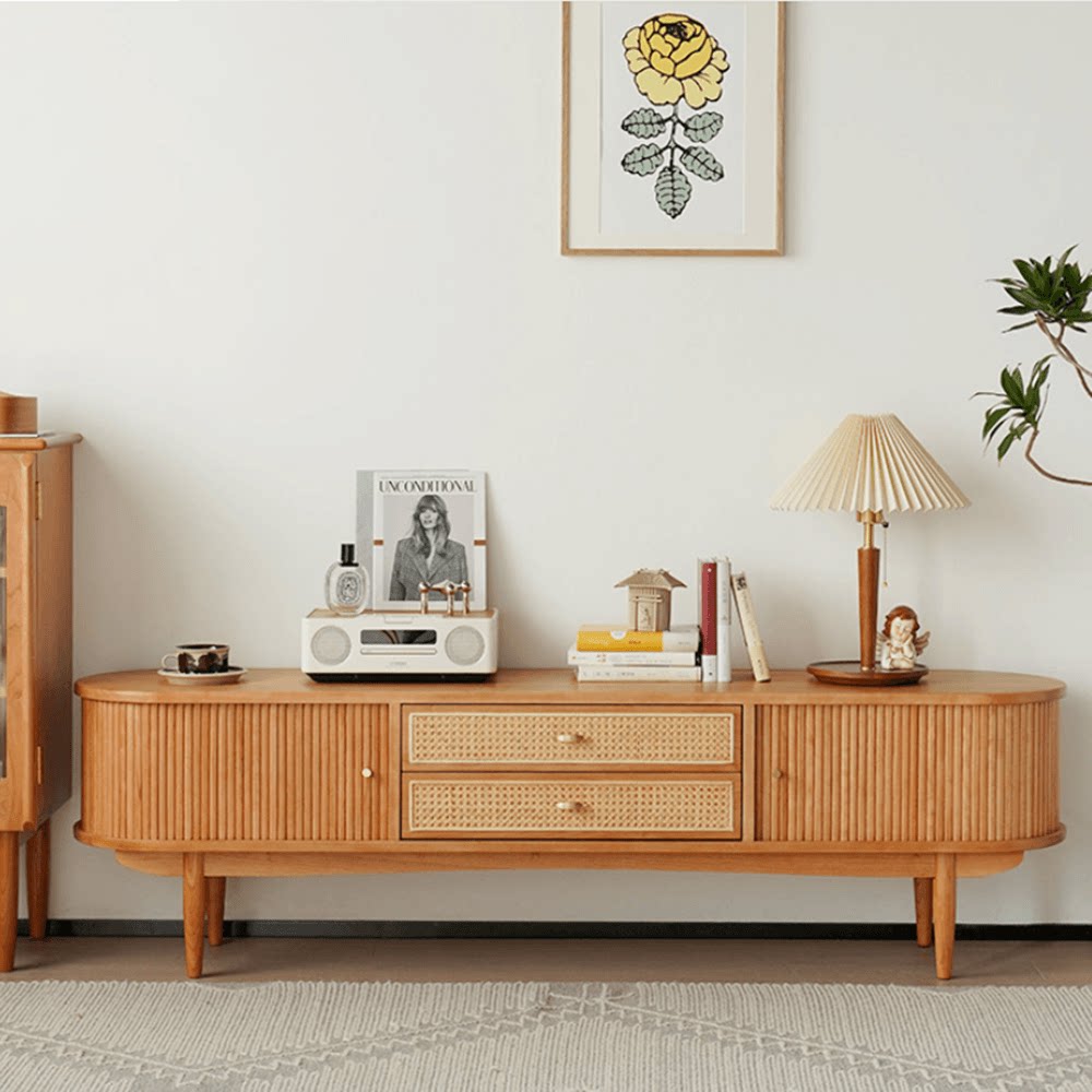 Nordic solid wood rattan woven glass TV cabinet Home door hall storage SMALL FAMILY TYPE TV CABINET TEA TABLE COMBINATIONS