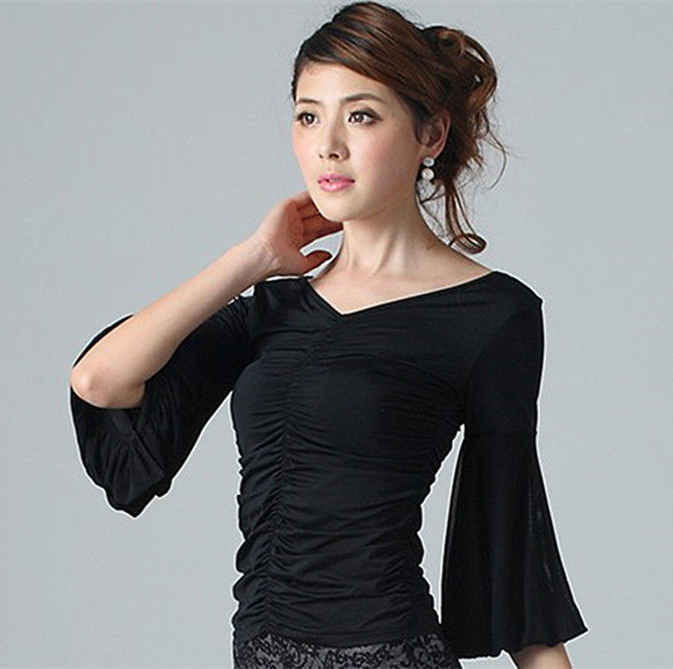 Wu Yiqiao Latin dance clothing female adult top sleeves summer dance practice clothing performance clothing modern dance clothing
