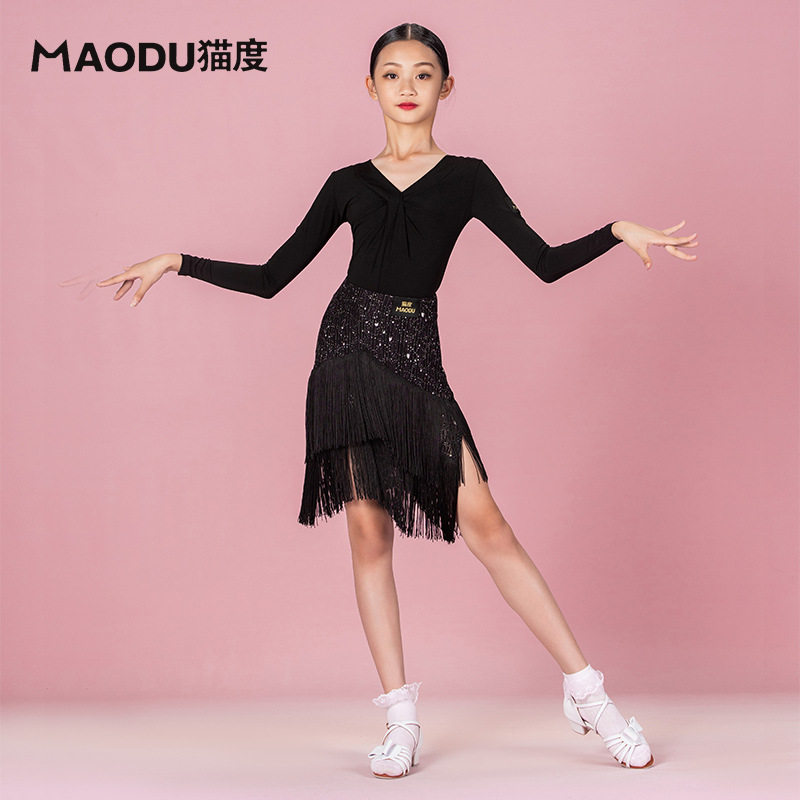 Cat-degree children's dancing clothes and women's autumn and winter acting out of Latin dance suit girl blouses long sleeve practice service