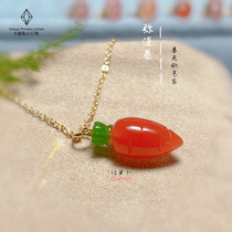 Jewelry pendants South red topaz and Tianyu Rabbit Carrot pendants Accessories Buddha beads Gold inlaid Jade Birthday gifts