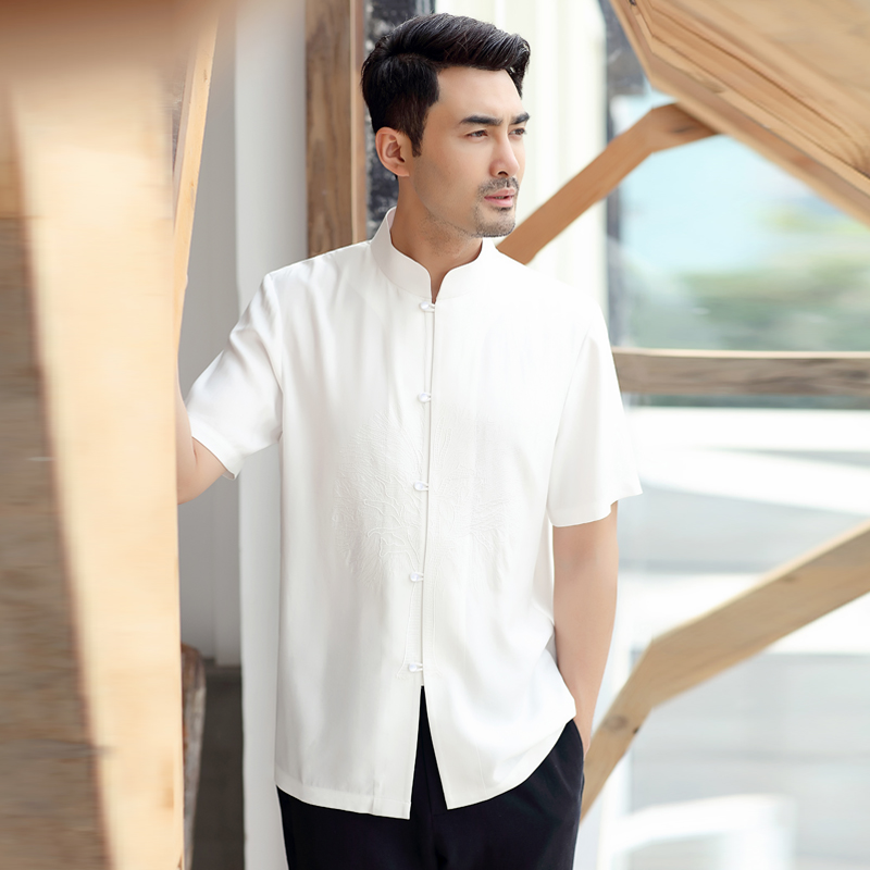 Tang Raid family Chinese Tang dress male Xia Li collar buckle loose short sleeves Chinese style retro casual plus-size Zhongshan suit