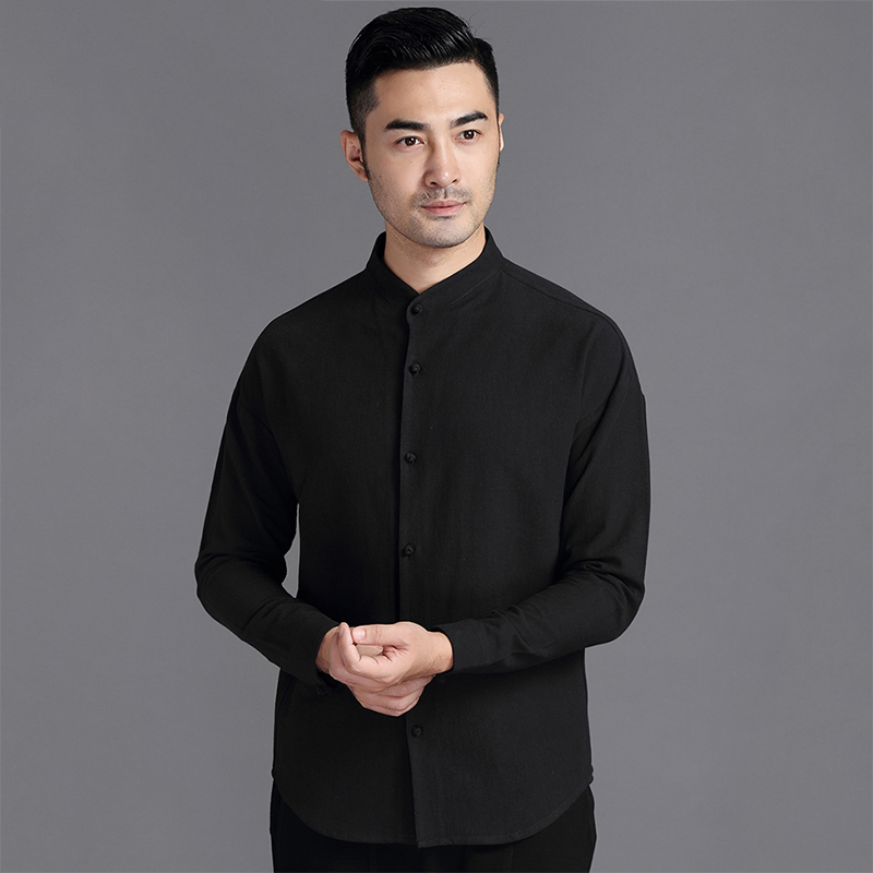 Special offer Chinese style Tang suit men's shirt Chinese style plate buckle spring and autumn casual long-sleeved top middle-aged and elderly retro tunic