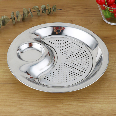 2个装不锈钢饺子盘带醋碟厨房蒸盘沥水盘