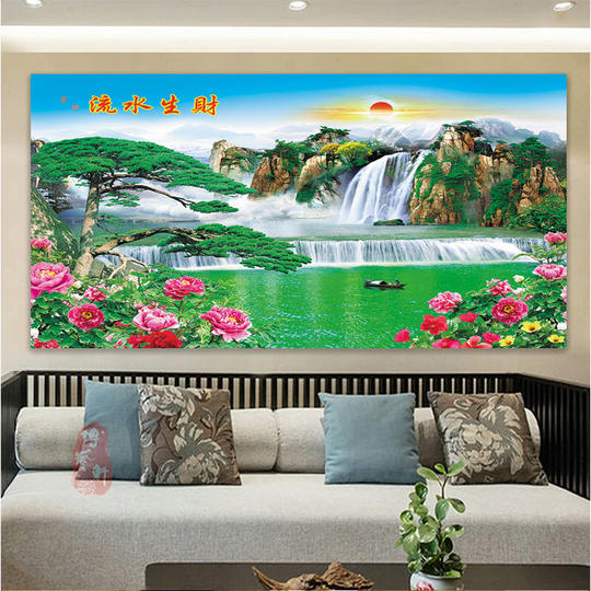 Blumen blühen, Reichtum, Pfingstrosen, Berge, fließendes Wasser, Feng Shui-Gemälde, chinesische Gemälde, Wandgemälde, Wandgemälde, Obstdekorationsgemälde, Aufkleber, Neujahrsbilder