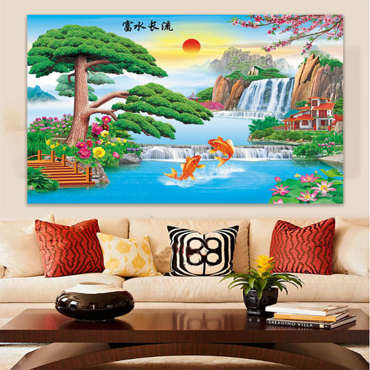 Blumen blühen, Reichtum, Pfingstrosen, Berge, fließendes Wasser, Feng Shui-Gemälde, chinesische Gemälde, Wandgemälde, Wandgemälde, Obstdekorationsgemälde, Aufkleber, Neujahrsbilder
