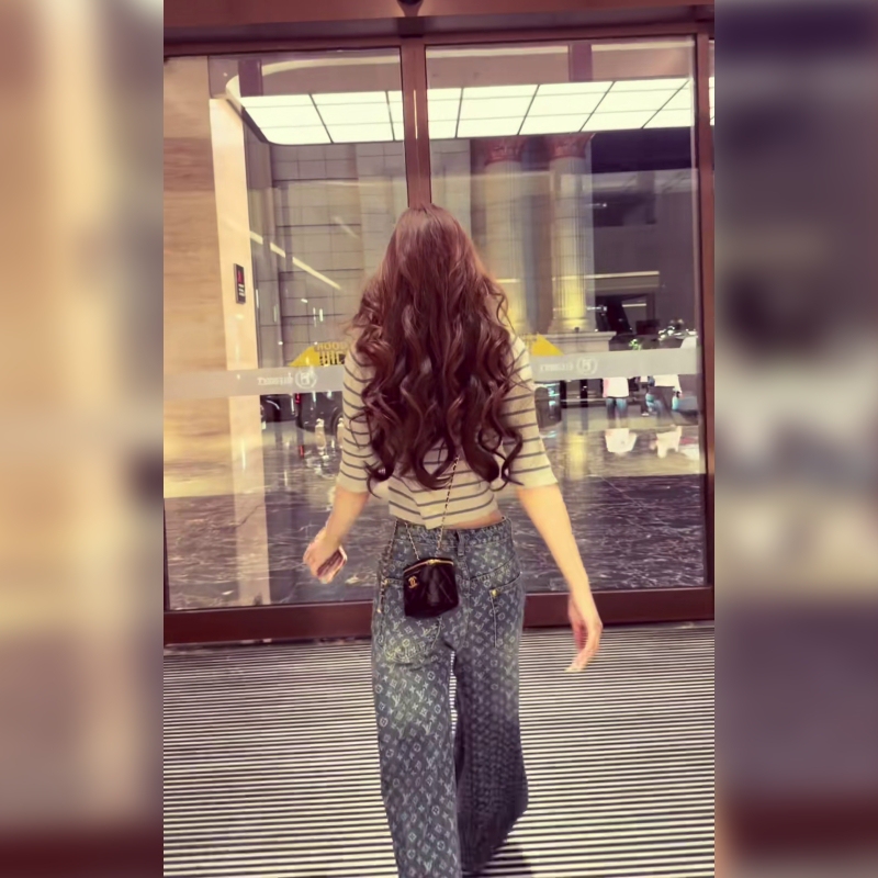 Natural Denim Wide-Leg Pants, Regular Style, Summer Loose Fit, Drapey, Casual, Floor-Length, Slimming, Trendy Denim Trousers
