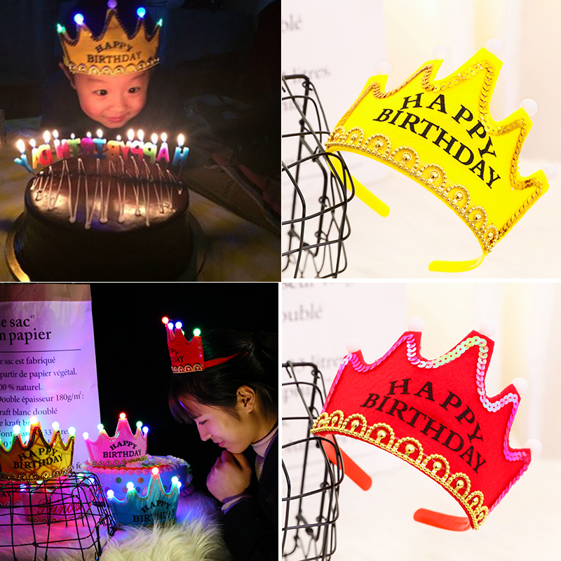 Luminous Birthday Hat Child Baby Birthday Party Hat Boy Little Prince Crown Hat Birthday decorations