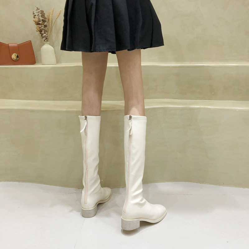 Thick heel Martin boots women's long boots but knees 2022 new Korean version medium heel soft leather skinny boots long boots women